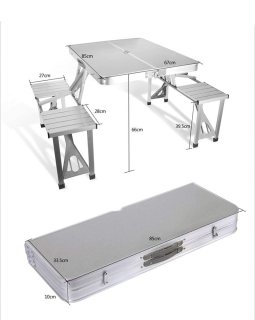 طاولة رحلات المنيوم قابلة للطي مع 4 مقاعد تغلق مثل الحقيبه -طاولة طعام 4